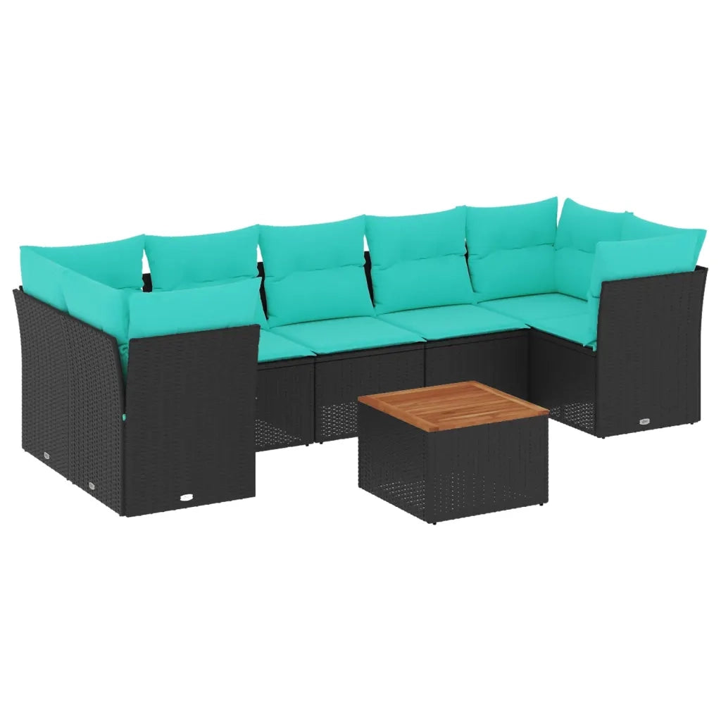 Set Divani da Giardino 8 pz con Cuscini Nero in Polyrattan