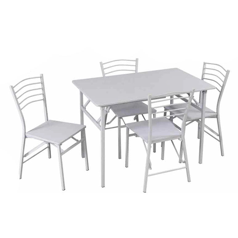 SET EASY CON TAVOLO E 4 SEDIE PIEGHEVOLI COLORE BIANCO, STRUTTURA IN METALLO E SEDUTA IN LEGNO