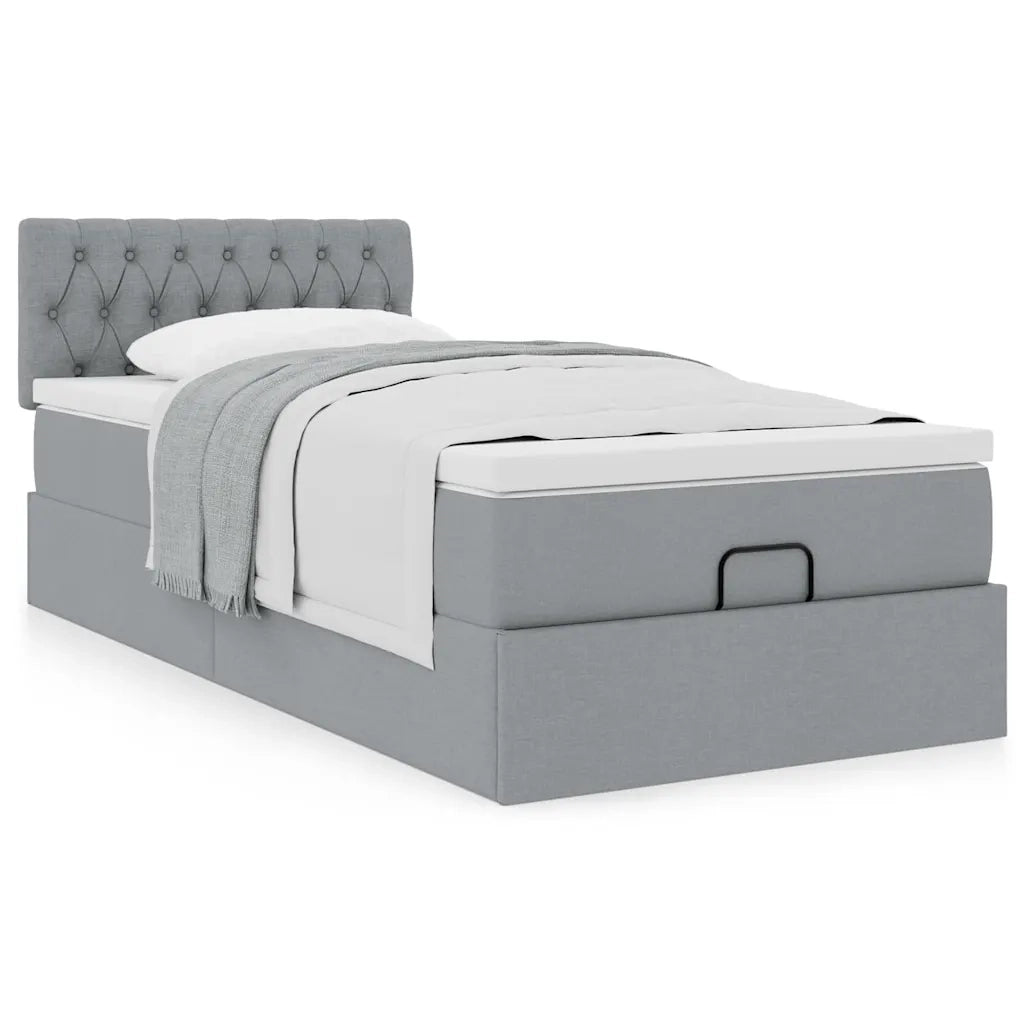 Pouf Letto con Materasso Grigio Chiaro 100x200 cm in Tessuto 3311518