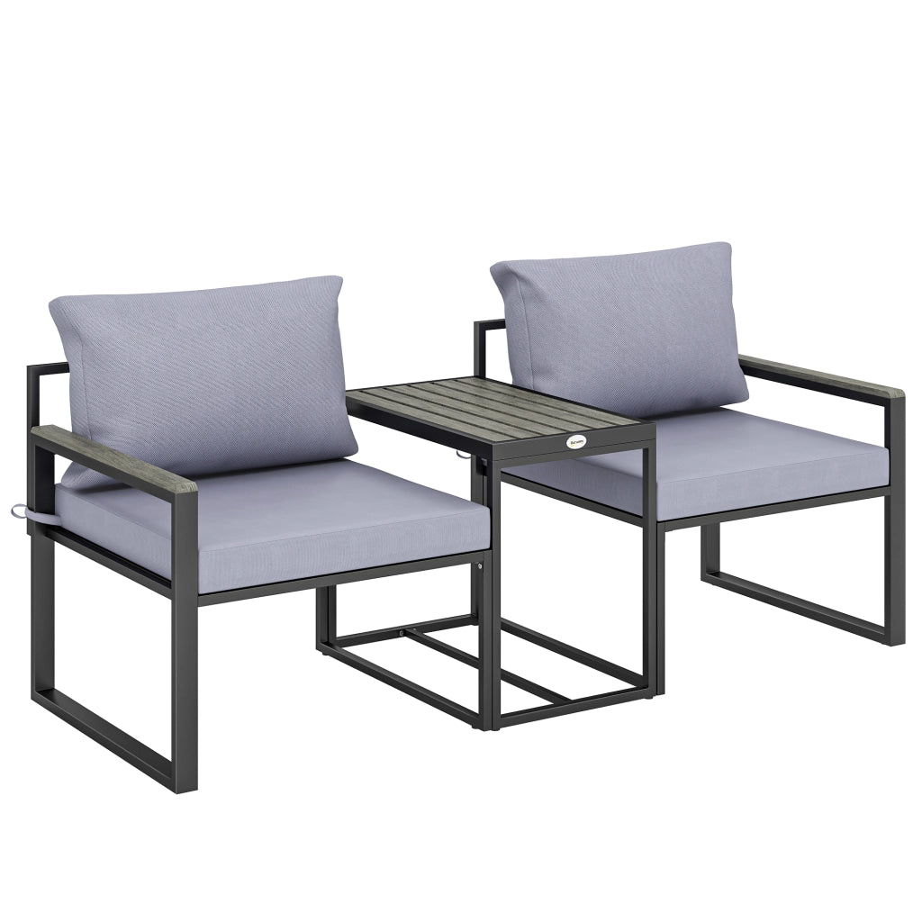 Set balcone a 3 pezzi: 2 poltrone + tavolo; cuscini rimovibili per sedile/schienale; trafiante; grigio