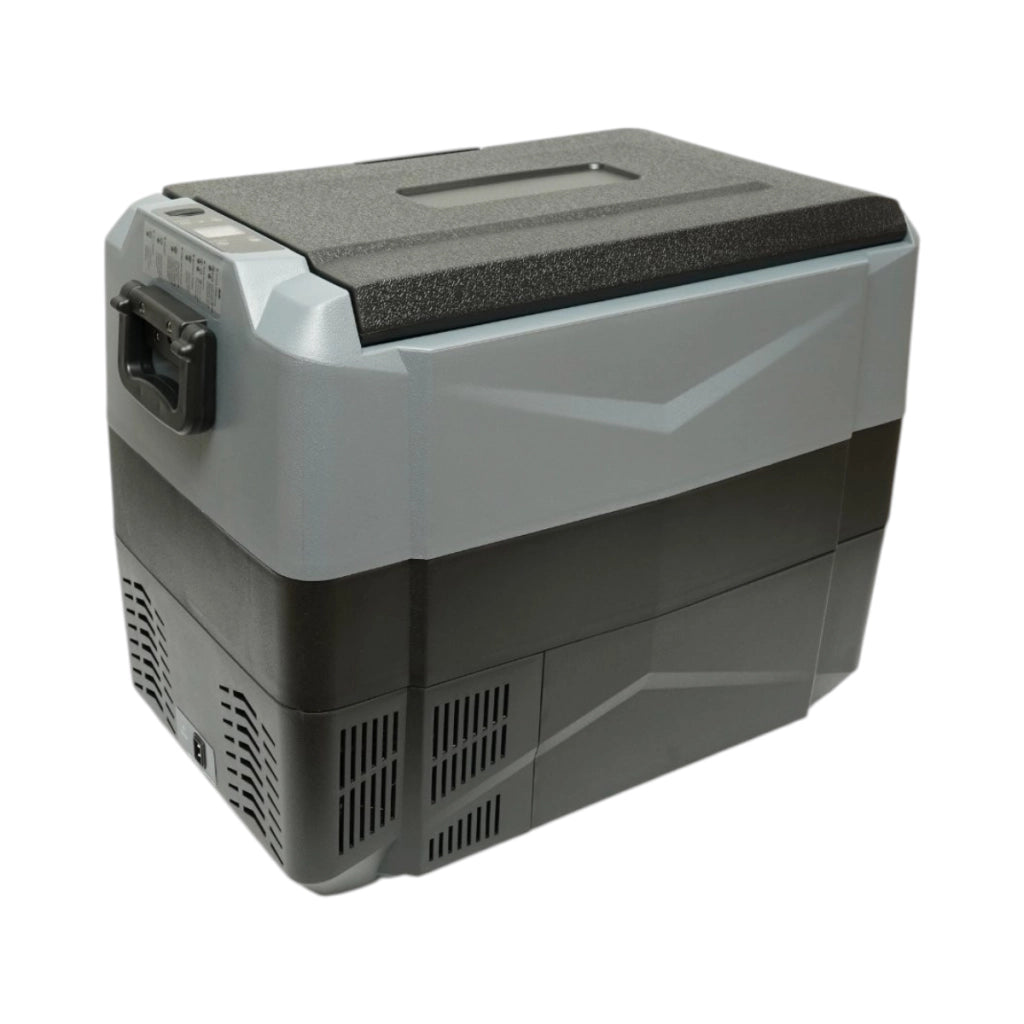 Frigorifero per auto 45L con compressore 12V-24V-220V, 60W, display LCD, doppia zona di raffreddamento, USB 630x390x490mm