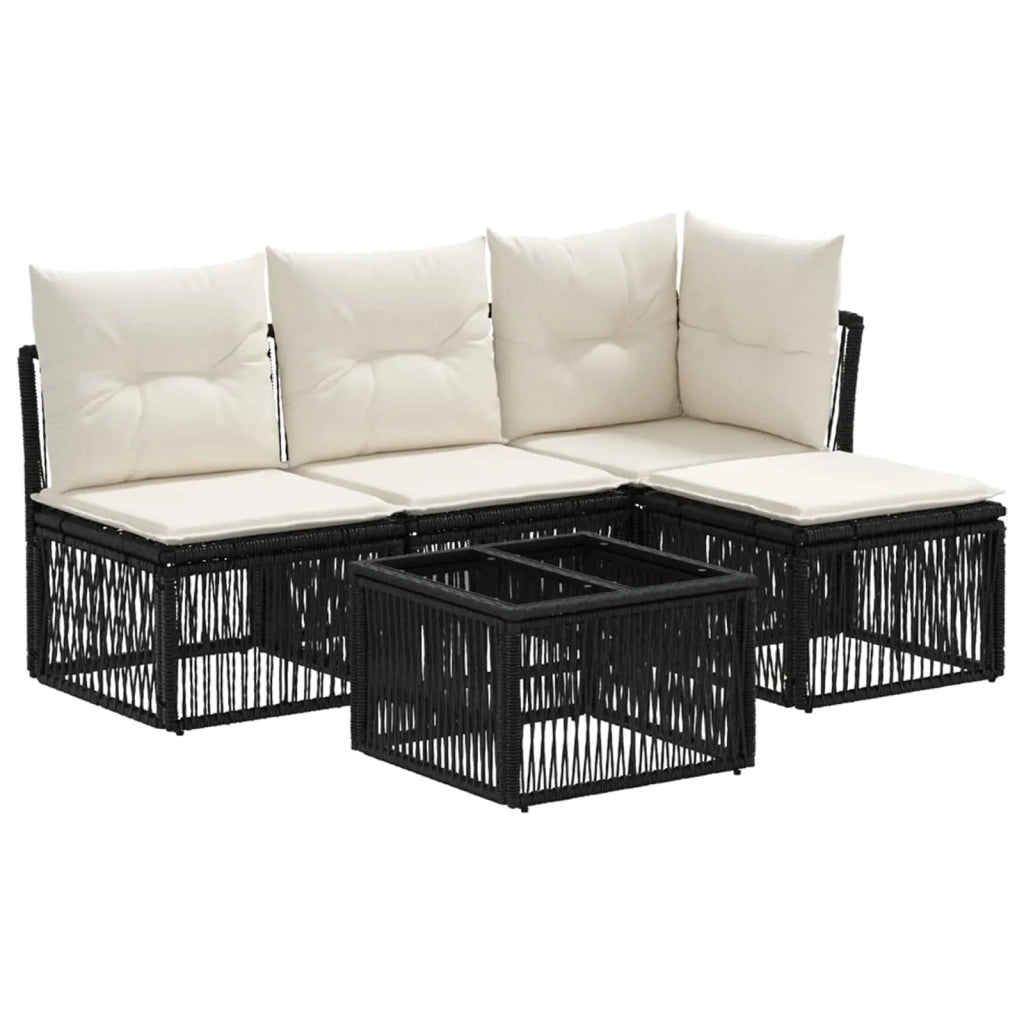 Set Divano da Giardino 5 pz | Set Salotto da Giardino Nero polyrattan