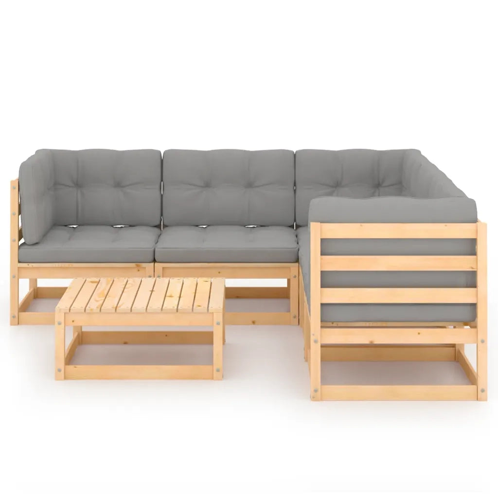 Set Divani Giardino 6 pz con Cuscini in Legno Massello di Pino 3076779