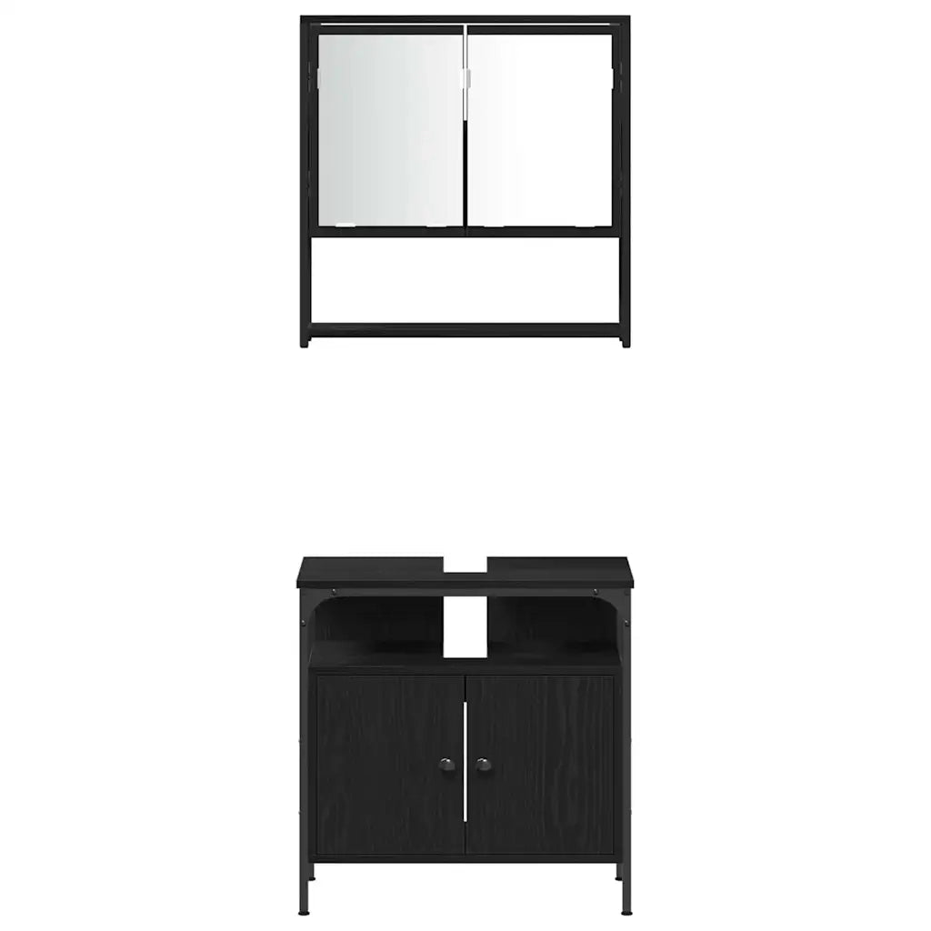 Set di mobili per il bagno 4 pcs Rovere Nero Legno multistrato 3334408