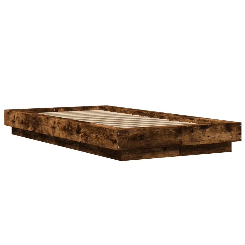Giroletto Luci LED-Struttura Letto con LED Rovere Fumo 75x190 cm in Legno Multistrato 693726