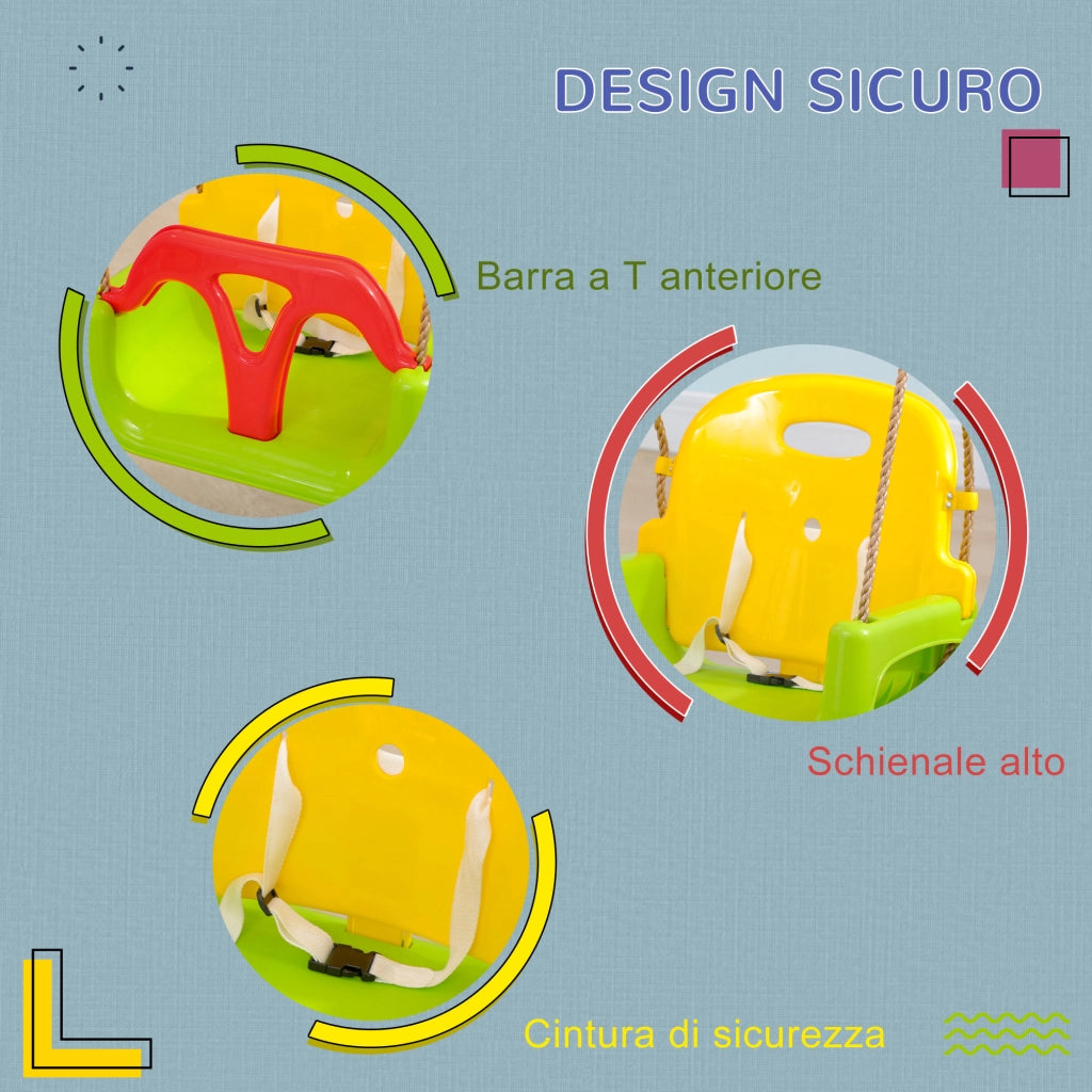 EasyComfort Altalena per Bambini 9-36 Mesi in PP e PE con Corda Regolabile e Cintura, 42x33x120-180 cm