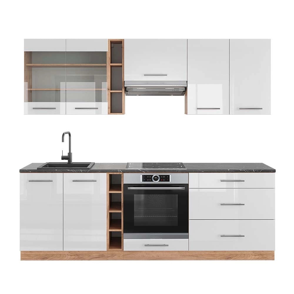 Cucina componibile Fame-Line Bianco lucido/Rovere dorato 235 cm, PL Antracite Vicco