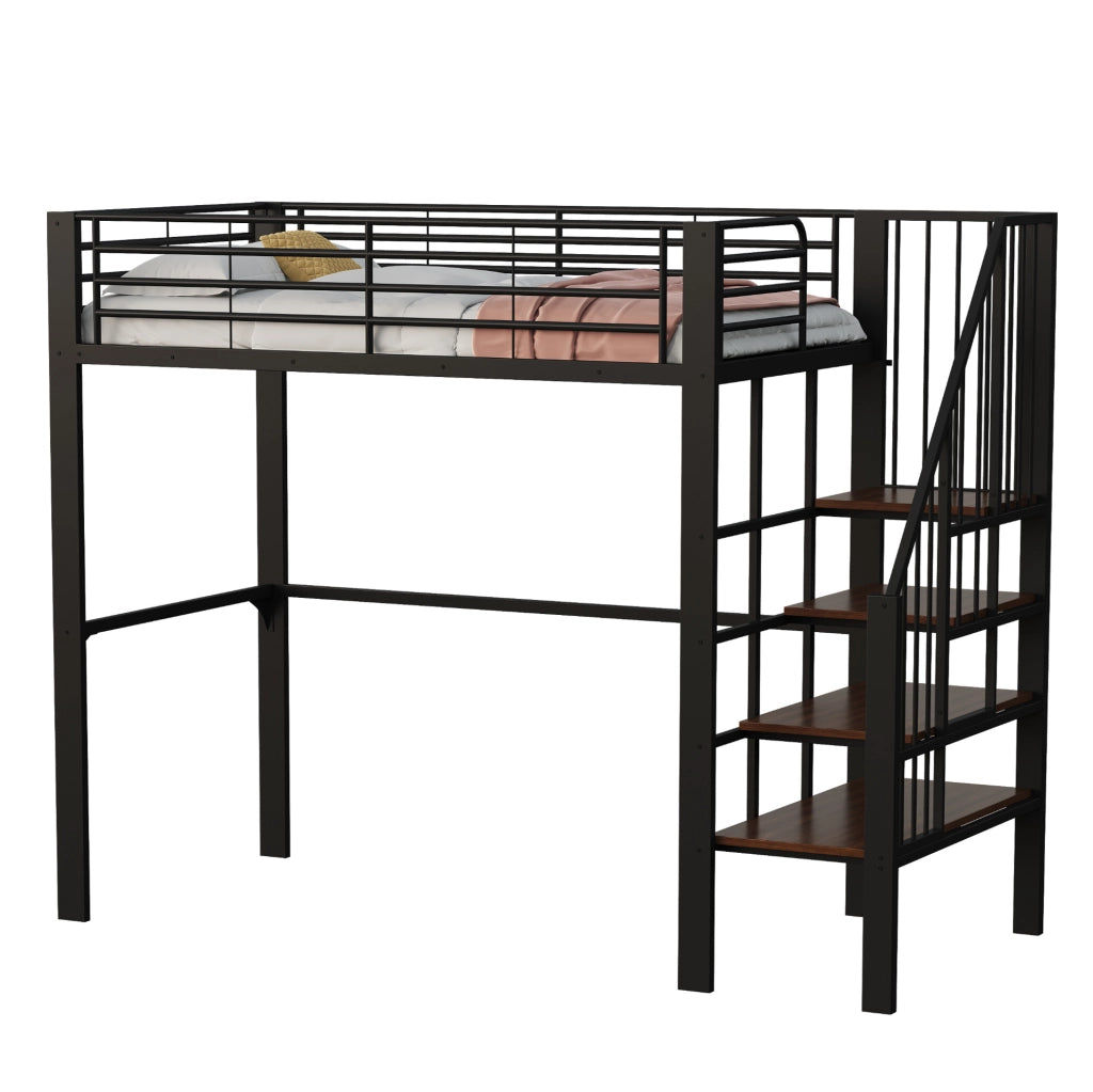 Letto a soppalco 90x200 in metallo con scala e spazio sottostante