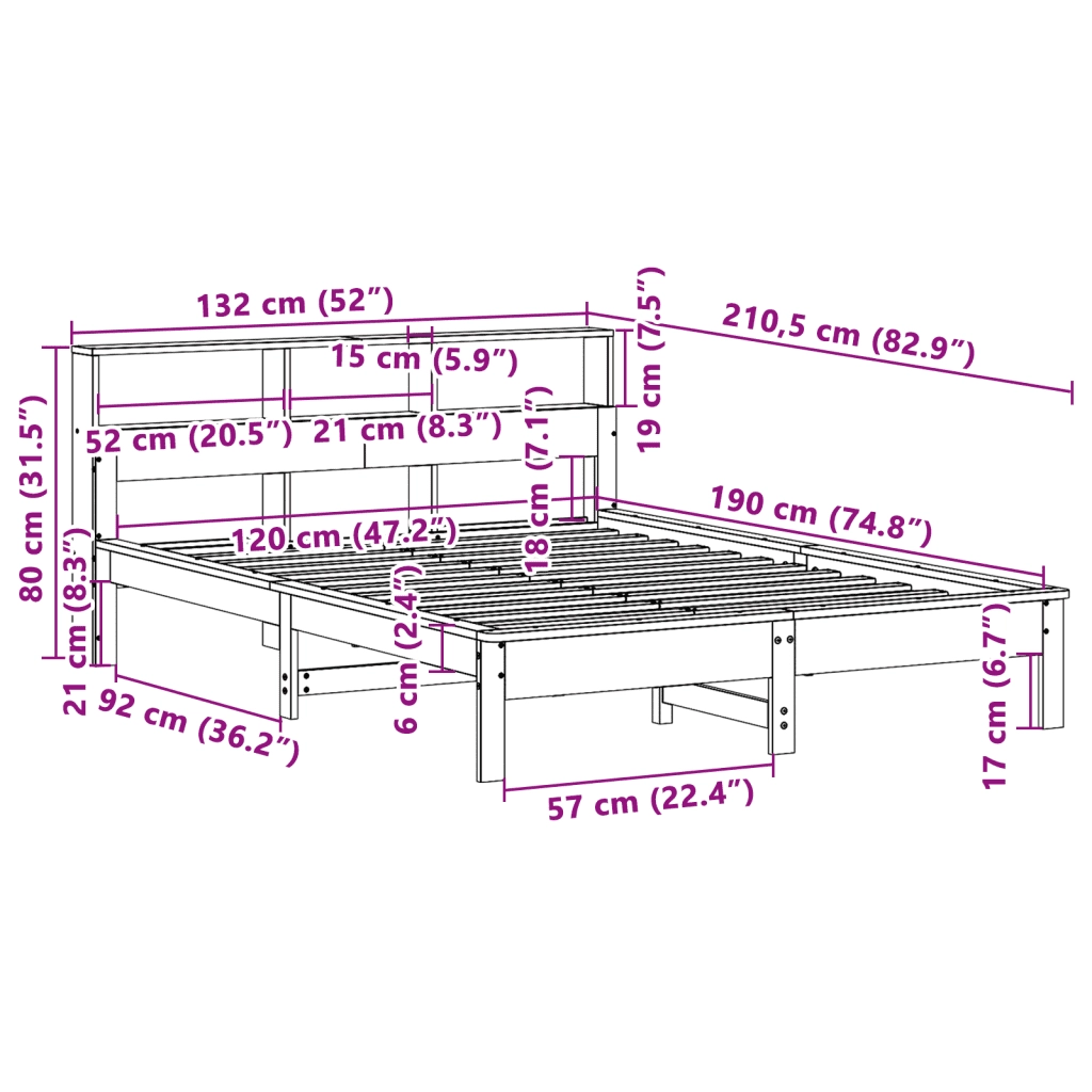 Letto Libreria senza Materasso 120x190 cm in Legno di Pino