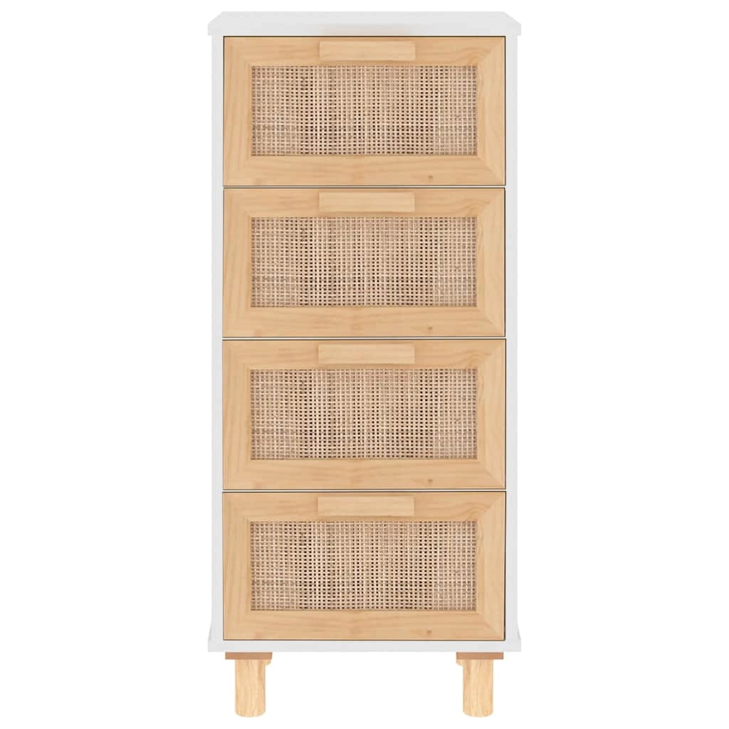 Buffet credenza cassettiera armadio mobile contenitore organizer per cucina soggiorno salotto 40 x 30 x 90 cm legno massello di pino e rattan bianco naturale 02_0030294