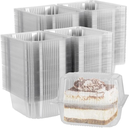 Set di torte trasparenti da 100 pezzi - 13,5 cm - Contenitori a cupcake quadrati - Coperture - Contenitori per dessert - Design liscio e arrotondato - Set di torte da 100 pezzi