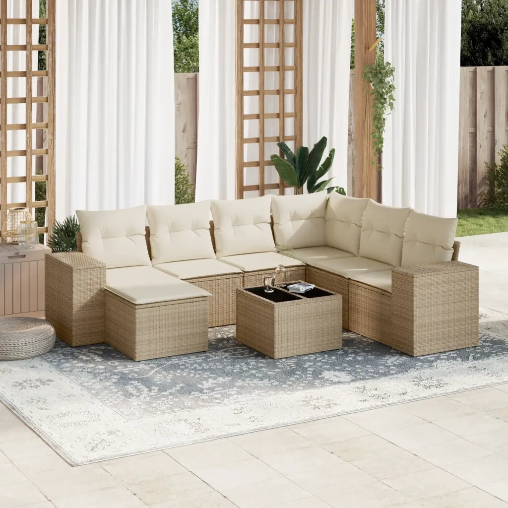 Set Divano da Giardino 8 pz con Cuscini Beige in Polyrattan 3222907