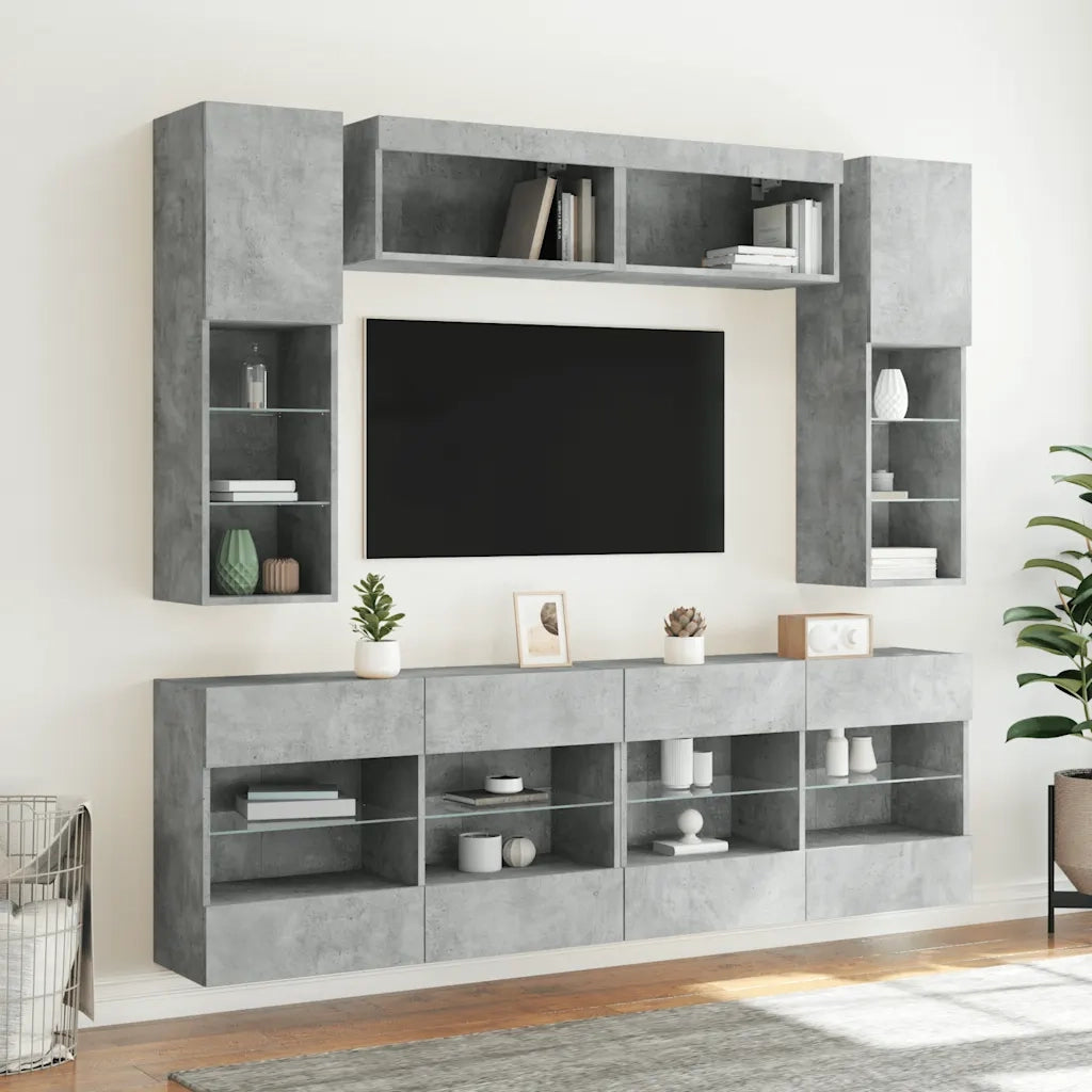 Set Mobili TV a Muro 6 pz con Luci LED Grigio Cemento 3216800