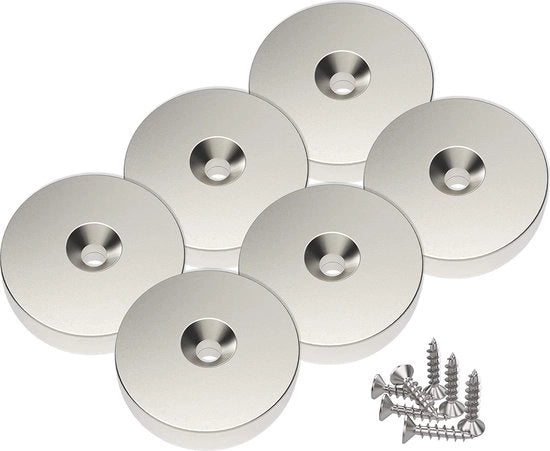 6 magneti a disco con foro centrale e viti 10 kg di forza di attrazione 25 x 4,5 mm