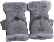 Manopole invernali senza dita isolate e calde guanti convertibili mezza dita donne (grigio)