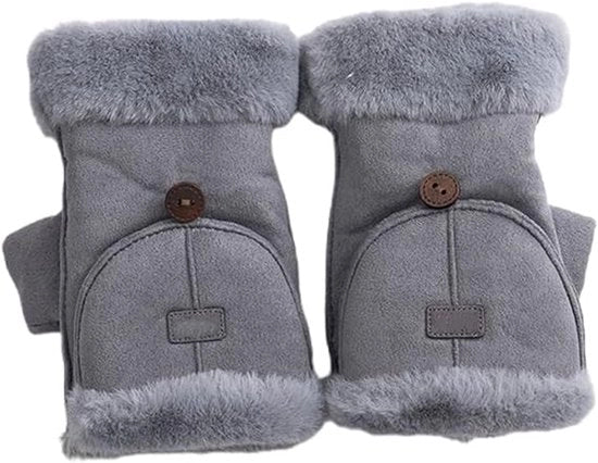 Manopole invernali senza dita isolate e calde guanti convertibili mezza dita donne (grigio)