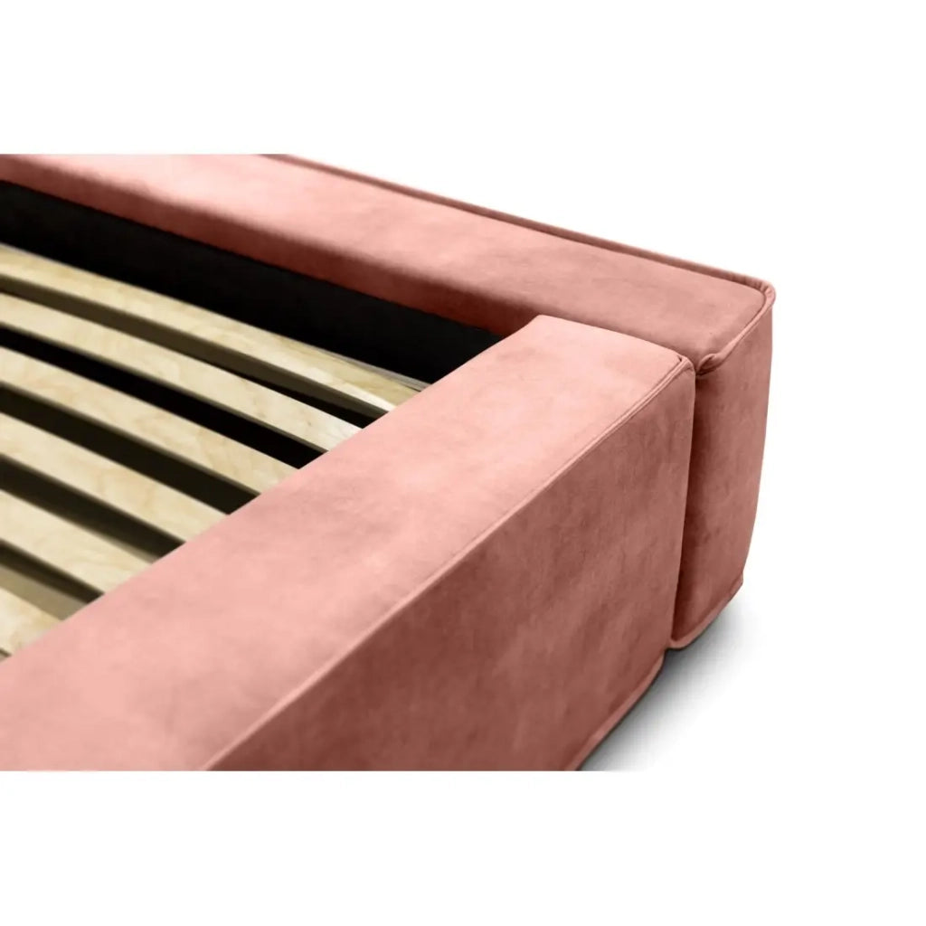 Letto contenitore VELORA – Corallo – 160x200 cm – Tessuto velluto morbido – Rete sollevabile – Contenitore integrato