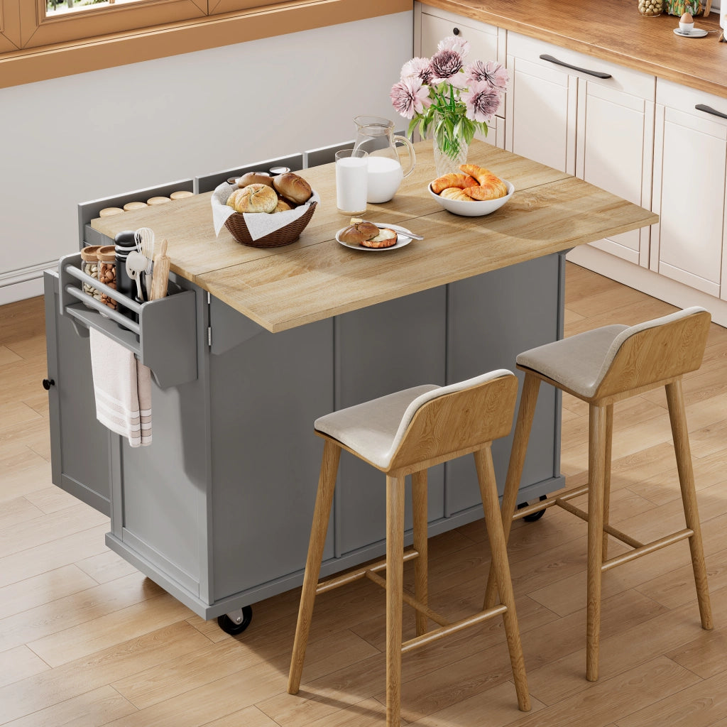 OKWISH Carrello da cucina con 2 cassetti, piano pieghevole, vano per rifiuti e portasalviette, 112 x 46.2 x 92.7 cm