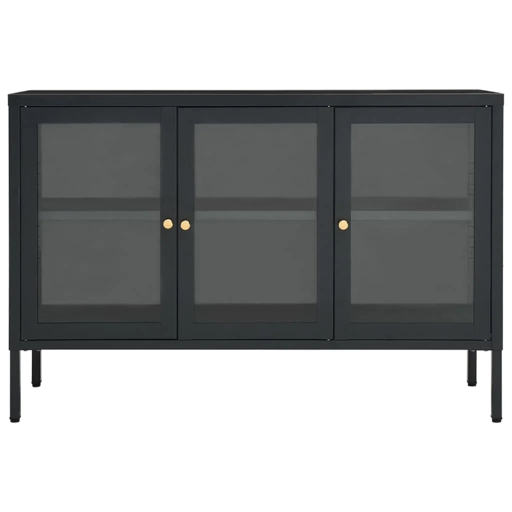 Buffet credenza cassettiera armadio mobile contenitore organizer per cucina soggiorno salotto 105 x 35 x 70 cm acciaio e vetro antracite 02_0029690
