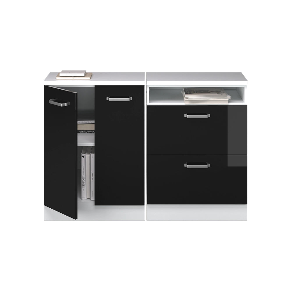 Set di mobili sottotetto Rion Nero lucido/Bianco 120 cm Set di 2 carcasse armadio profondità 60 cm Vicco