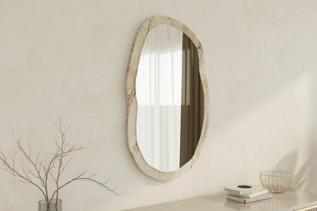 Specchio di legno "Lossa" - 52 x 86 cm - Beige marmorizzato