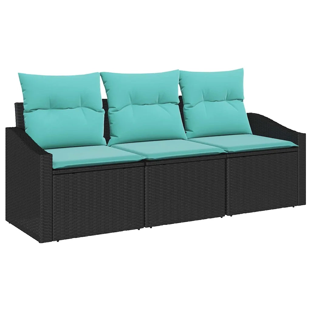Set di divani con cuscino 3 pcs Nero polyrattan