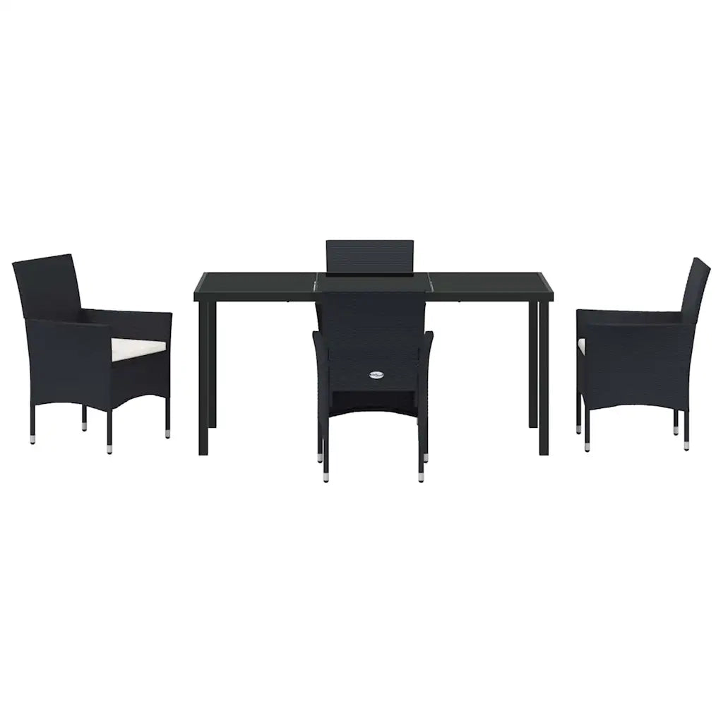 Set da Pranzo per Giardino con cuscino 5 pcs Nero polyrattan