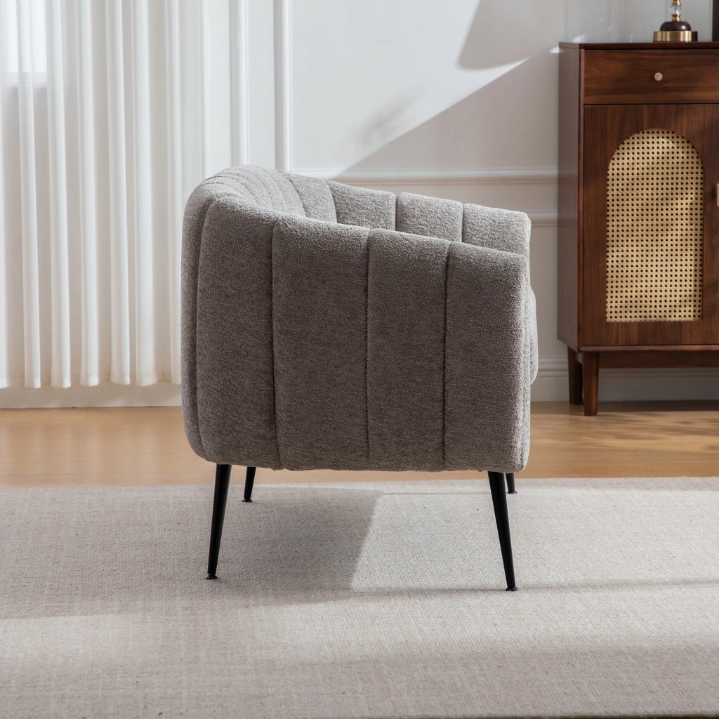 Divano 2 Posti Chaise Longue in Velluto ¨C MINIMAL ¨C Grigio, Gambe in Metallo, Trapuntato