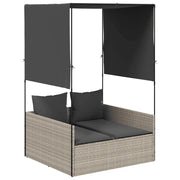 Lettino Prendisole | Sdraio da giardino | Lettino da sole Tetto e Tende Grigio Chiaro in Polyrattan
