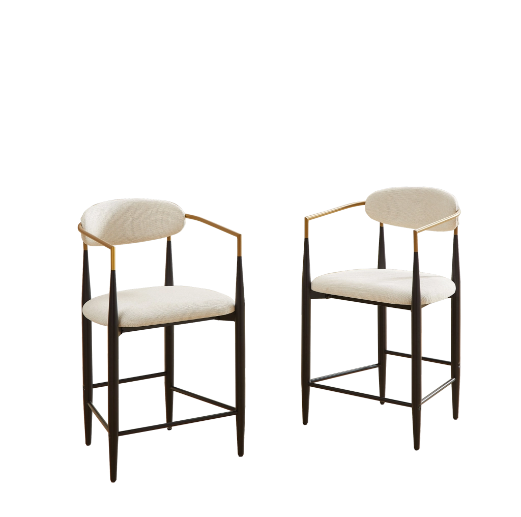 Set 2 sedie con braccioli in tessuto beige nero e oro