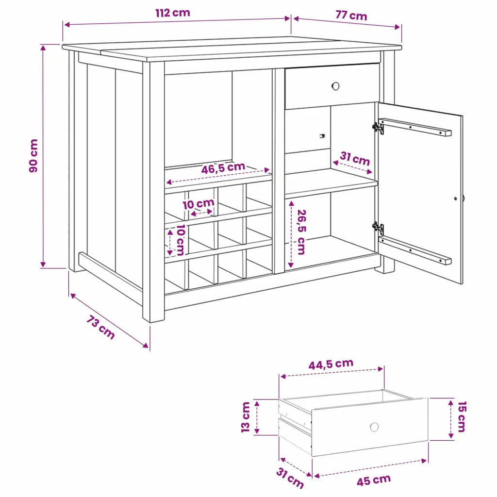 Carrello da Cucina PANAMA 2 pcs Cera di Miele 112 x 77 x 90 cm 3425392