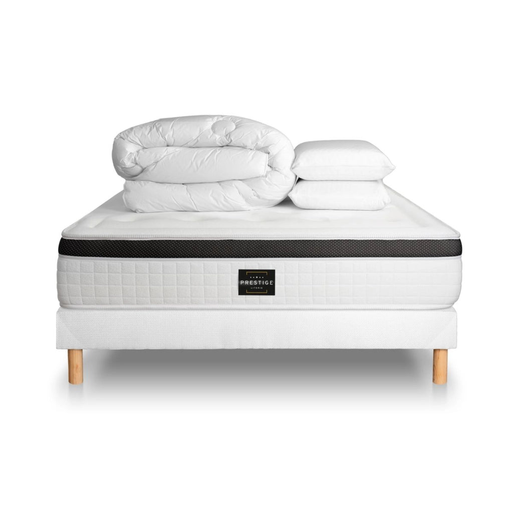 Pacchetto letto completo - Materasso 160x200cm + Box spring con doghe (kit) + 2 cuscini + Piumino - Privilège