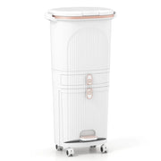 Pattumiera da Cucina 42 L, Pattumiera Verticale per il Riciclo con Ruote, 3 Contenitori Rimovibili, 1 Cassetto e Ganci, Contenitore in PP con Coperchi e Pedale, per Ufficio, Bagno (Bianco)