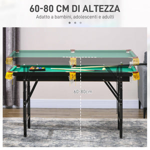 Tavolo Multi Gioco Pieghevole 2 in 1 per Biliardo e Ping Pong 140x63x60-80 cm con Accessori Inclusi