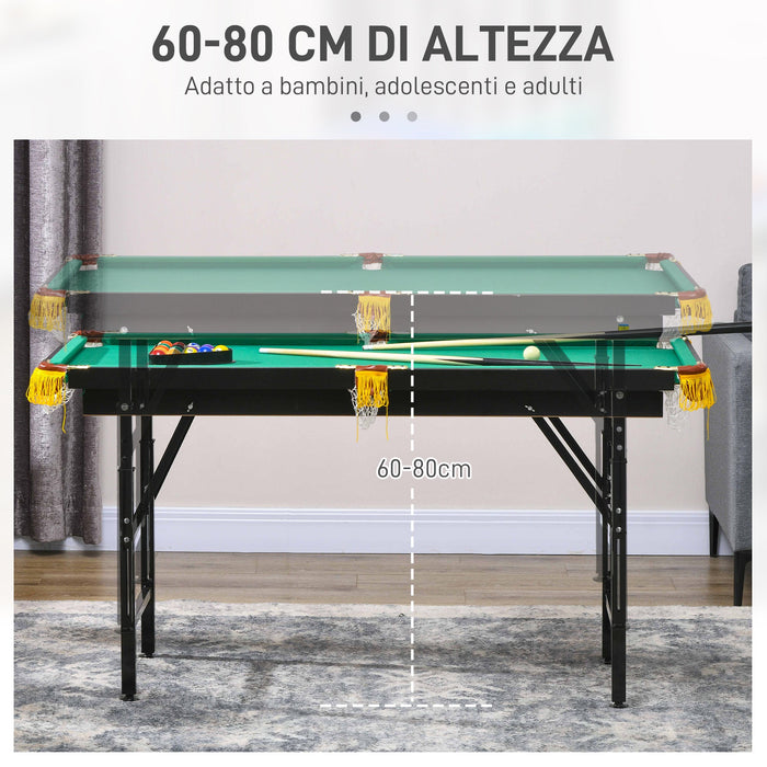 Tavolo Multi Gioco Pieghevole 2 in 1 per Biliardo e Ping Pong 140x63x60-80 cm con Accessori Inclusi
