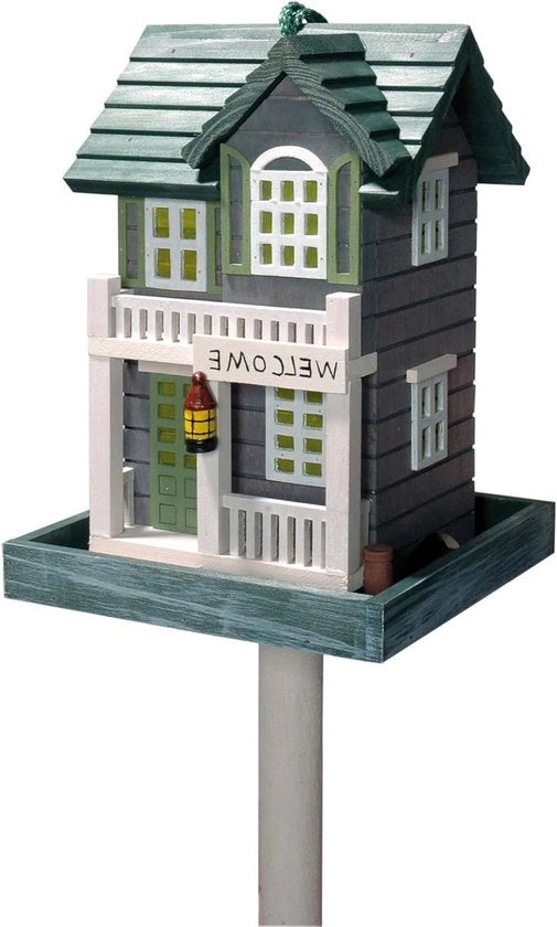 Casa per uccelli colorata - Casa per uccelli con base standard - 1 pezzo - Verde - Legno - 18 x 18 x 123 cm