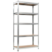 Scaffale Resistente 5 Strati Argento in Acciaio e Multistrato 30063