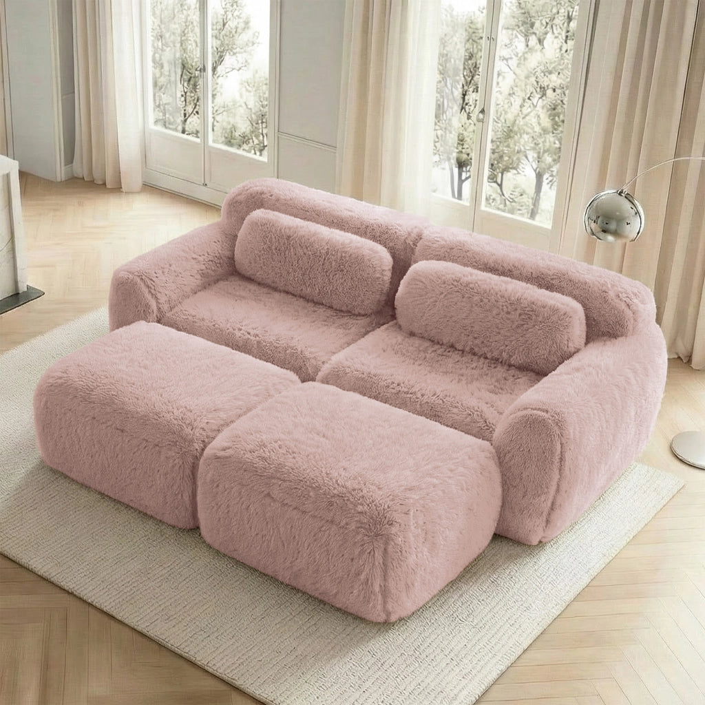 Divano Modulare 2 Posti con Ottoman ¨C MINIMAL ¨C Rosa, Tessuto Morbido