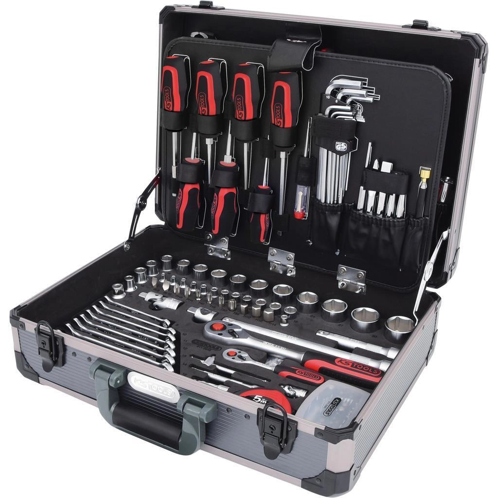 KS Tools 911.0649 Serie Universale di Utensili 149 Pezzi in Acciaio al Cromo Vanadio con Valigetta in Alluminio Attacchi 1-4'' e 1-2'' Meccanismo a Cricco 72 Denti colore Nero