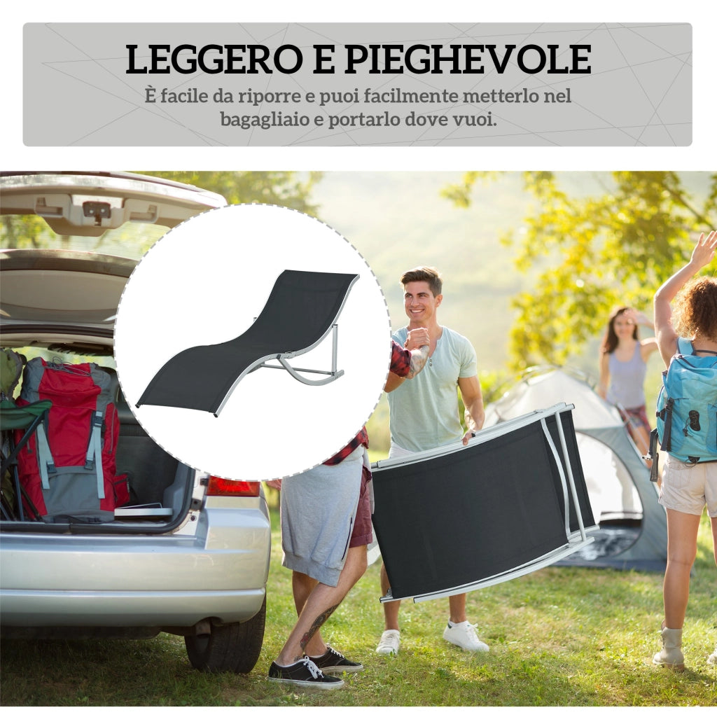 Set 2 Sdraio da Giardino Pieghevoli in Alluminio e Texteline, 61x165x63 cm, Nero