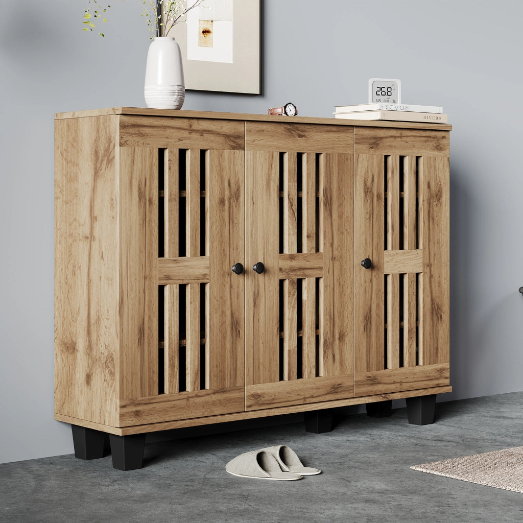 Credenza con 3 Ante e 8 Scomparti per Soggiorno Camera Ufficio Ingresso in Legno 120 × 32 × 92 cm