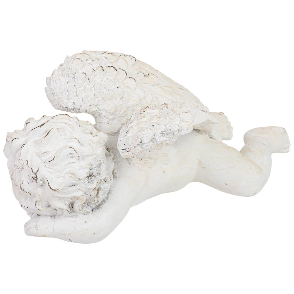 Statuina decorativa a forma di angelo in resina bianca, 34x19x15,5 cm