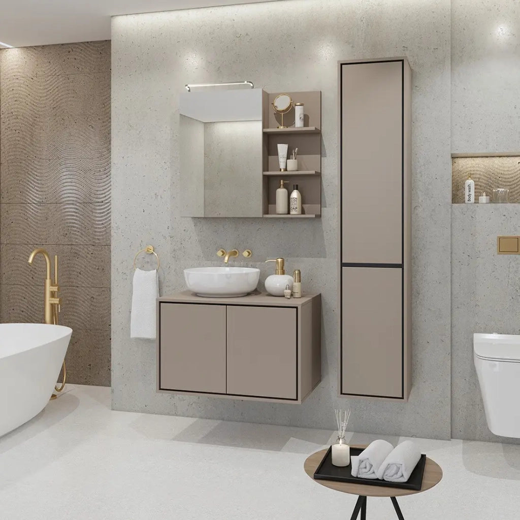 Set di 3 mobili da bagno collezione GOBI colore marrone.