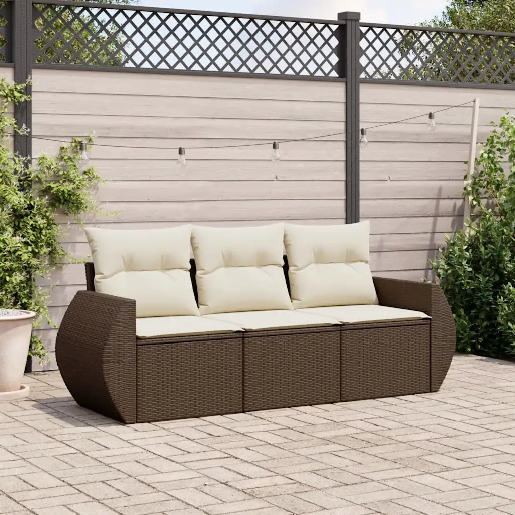 Set Divano da Giardino 3 pz con Cuscini Marrone in Polyrattan 3221062
