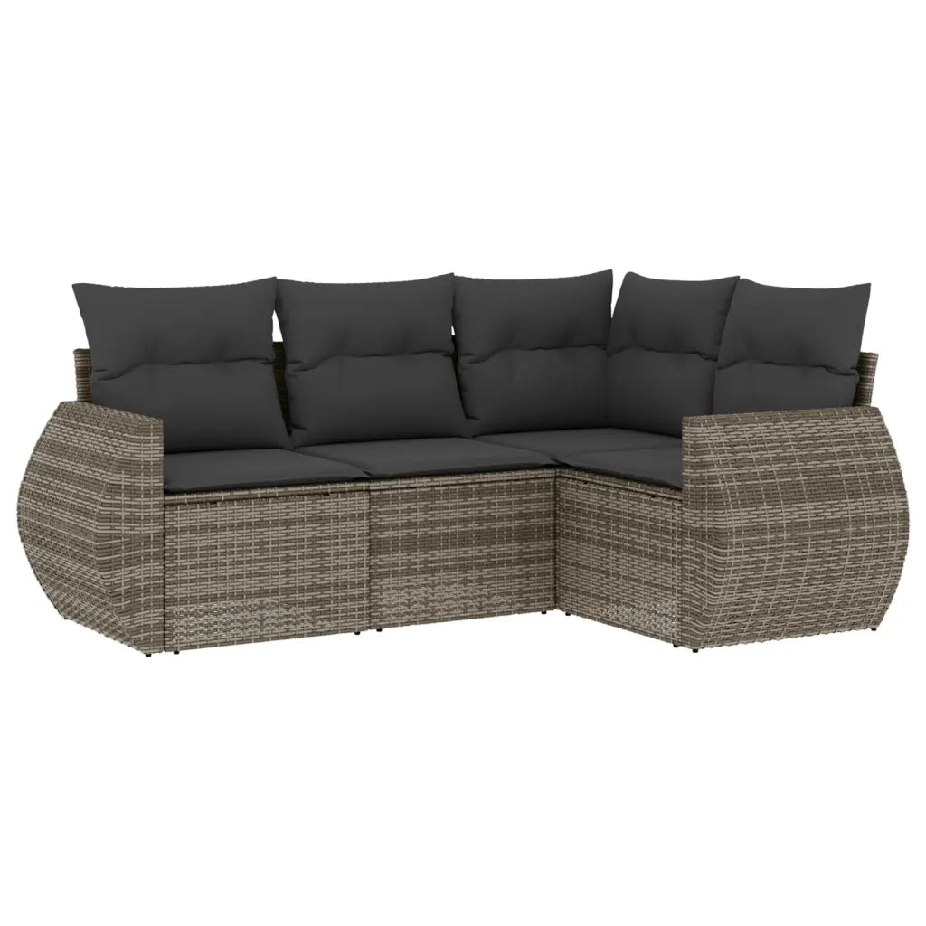 Set Divani da Giardino 4 pz | Set Salotto da Giardino con Cuscini in Polyrattan Grigio