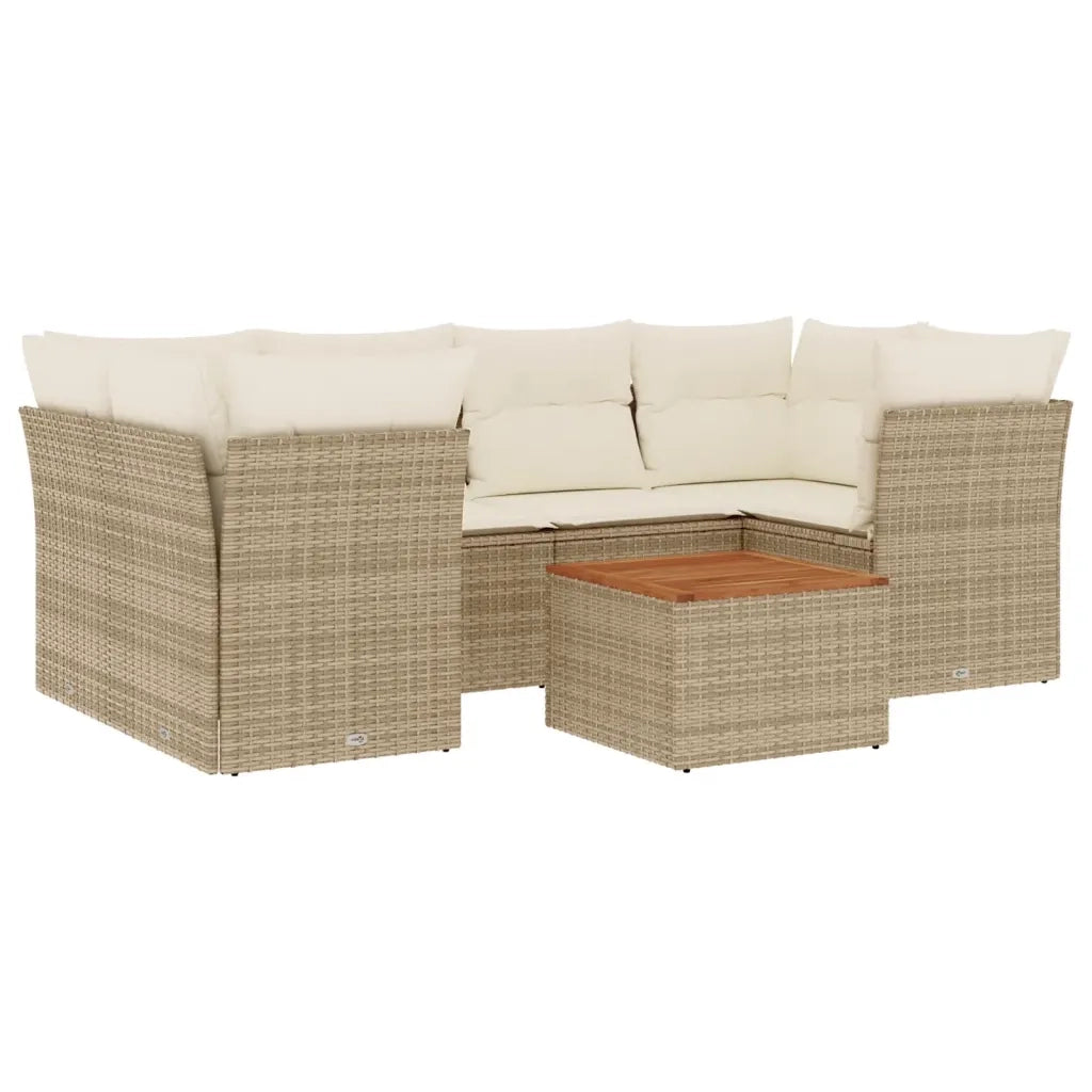 Set Divani da Giardino 7 pz con Cuscini Beige in Polyrattan