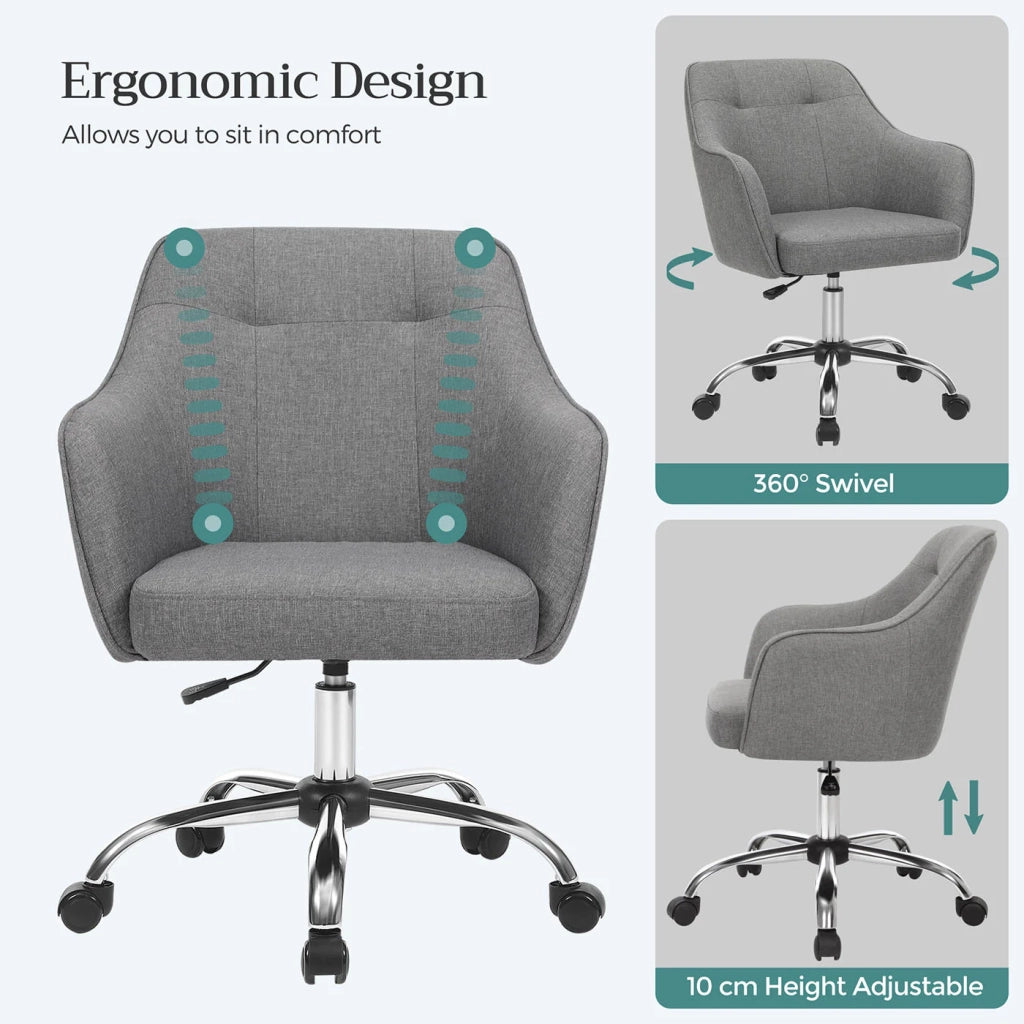 Sedia da ufficio comoda sedia girevole seduta ergonomica altezza regolabile portata 120 kg struttura in acciaio tessuto effetto lino grigio 12_0005879