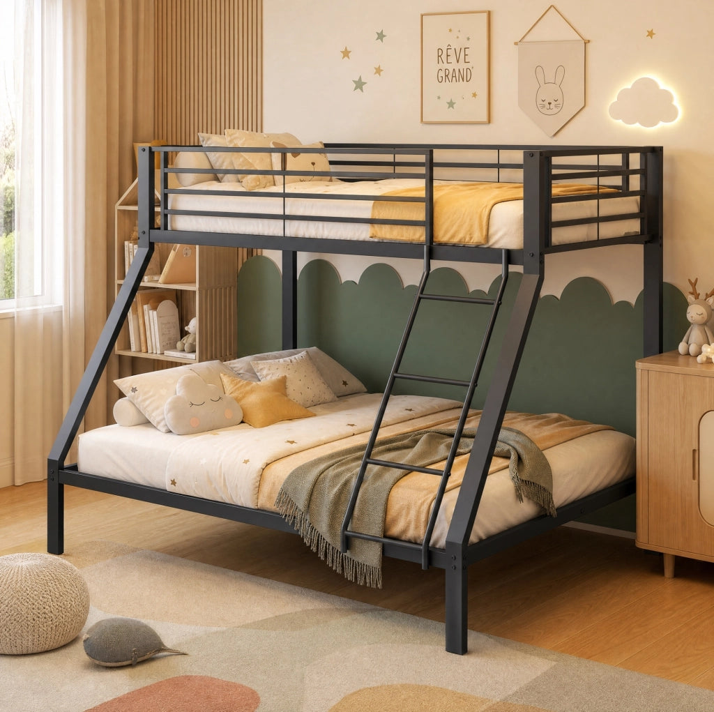 Letto a castello in metallo nero 90/140 x 200 cm
