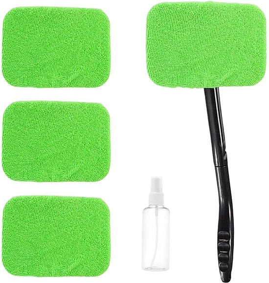 Strumento di pulizia per vetri di veicoli, con maniglia telescopica e 4 spugne microfibra, per vetri anteriori e posteriori di veicoli, colore verde