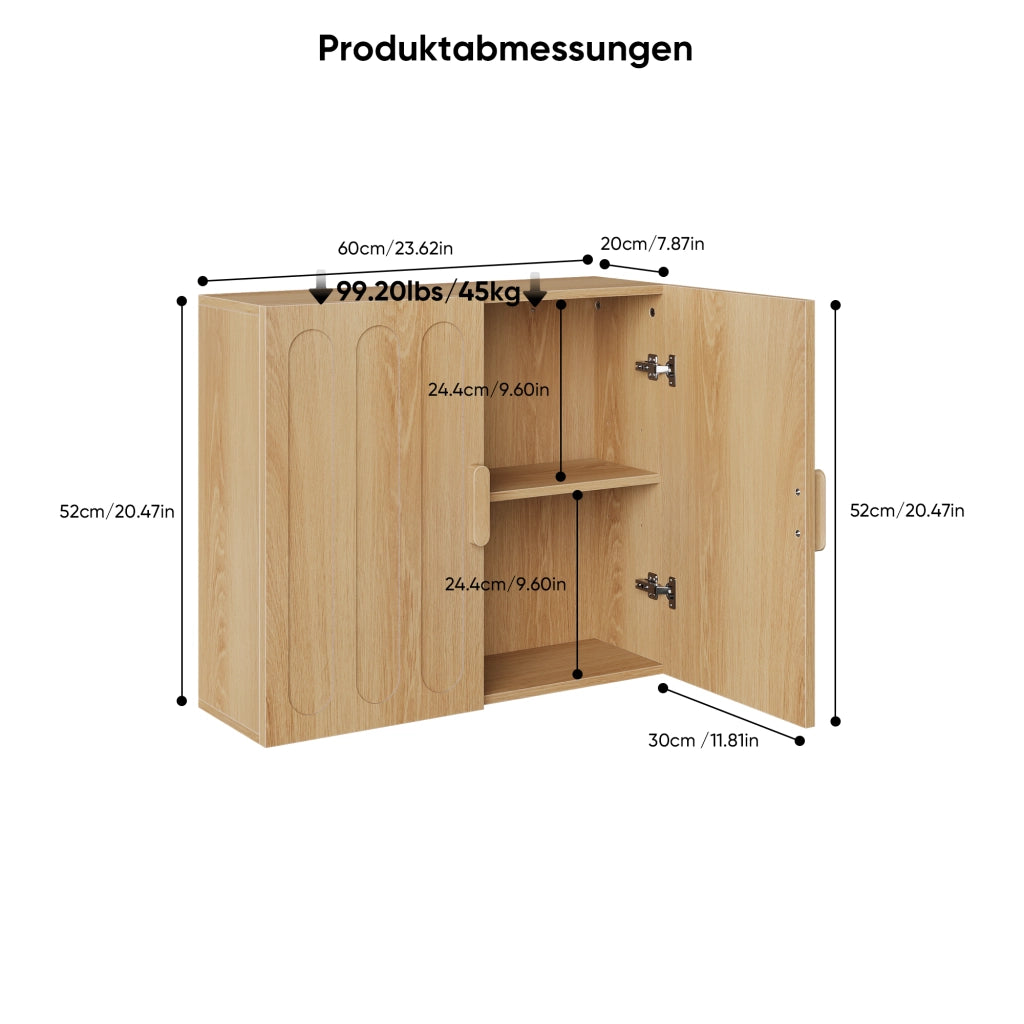 Armadietto Bagno a Parete ¨C MINIMAL ¨C Rovere, Ripiani Regolabili
